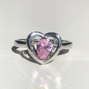 Silver Ring Pink Heart Stone in a size 8.